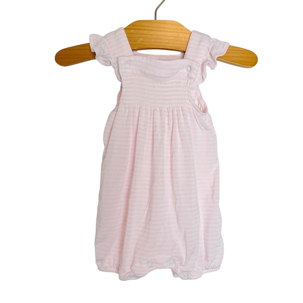 Angel Dear Pink White Striped Bamboo Ruffle Bubble Romper 0-3M